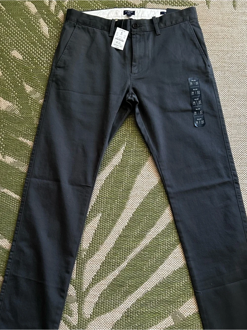 J. Crew Flex Men's Dark Gray Chino Pants - Classic Slim Straight Fit NWT 31/32